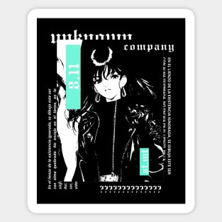 Beautiful girl with 90's jacket in black and white anime style | gothic | grunge | dark | alternative clothing Sticker